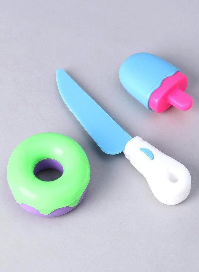 PLUSPOINT 12 Pcs Cake Cutting Set Realistic Sliceable Cake Food Play Set Food Toy Pretend Cutting Play Cake Desserts Ice Cream and Donuts Birthday Gifts Toy Set for Boys Kids Girls - Image 2